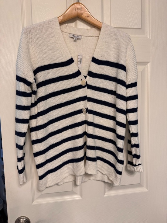 Madewell Sweaters - New- Madewell Cream & Navy Striped Button-Front Cardigan